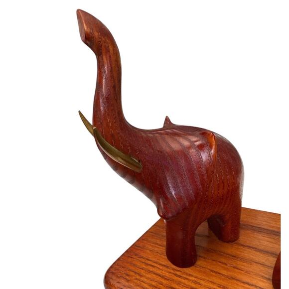 Vintage Hand Carved Wood Elephant Pipe Holder Candle Holder Desk Stand - Picture 4 of 10